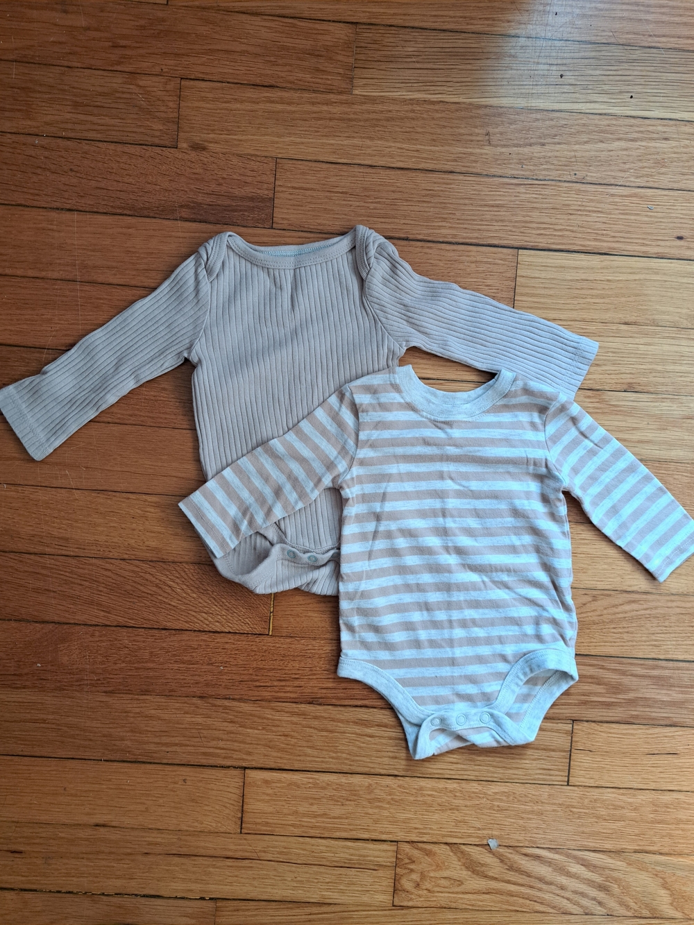 cloud island Beige and Cream Long-Sleeve Baby One-Piece Bodysuits (2-Pack)